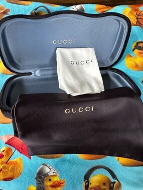 GUCCI Hard Shell Sunglasses Eyeglass Case with Soft Pouch Black Designer Preppy
